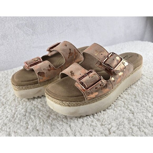 Clarks Ultimate Comfort Slide Sandal Platform Pink Gold Camouflage Leather Upper - Picture 2 of 16
